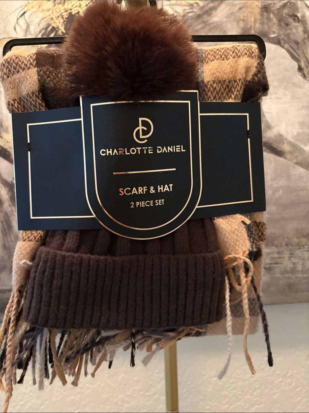 Brown Pom Pom Hat & Scarf Set - Brown